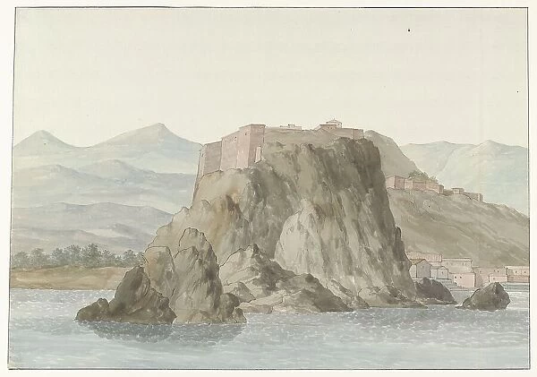 Rock and town of Scilla in the Calabria region from the sea on the north, 1778. Creator: Louis Ducros