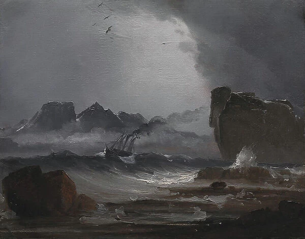 Rough Sea with a Steamer near the Coast of Norway, 1847-1850. Creator: Peder Balke