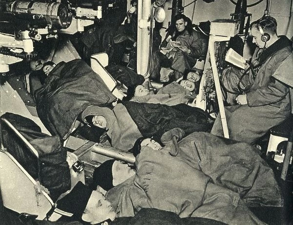 Royal Marines sleeping in the gunhouse of a warship, World War II, c1939-c1943 (1944)