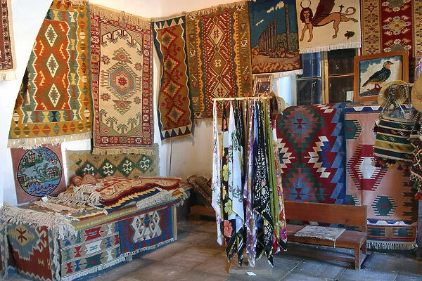 Rugs and scarves at a monastery, North Cyprus