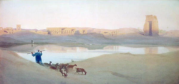 Sacred Lake, Karnak, Egypt, c1900. Artist: Robert Talbot Kelly