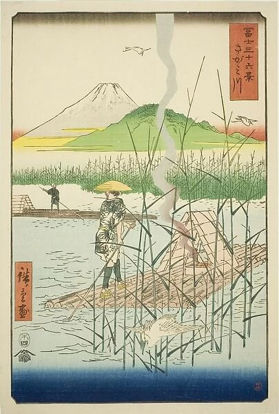 Sagami River (Sagamigawa), from the series 'Thirty-six Views of Mount Fuji (Fuji... 1858. Creator: Ando Hiroshige. Sagami River (Sagamigawa), from the series 'Thirty-six Views of Mount Fuji (Fuji... 1858. Creator: Ando Hiroshige)