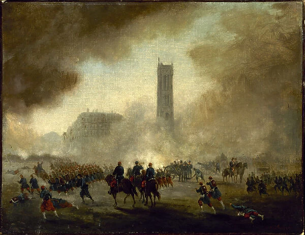 The Saint-Jacques tower, taken over by Versailles troops, c1871. Creator: Gustave Boulanger