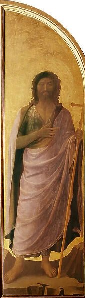 Saint John the Baptist (left shutter panel of the Tabernacle of the Linaioli), ca. 1433. Creator: Angelico, Fra Giovanni, da Fiesole (ca. 1400-1455)