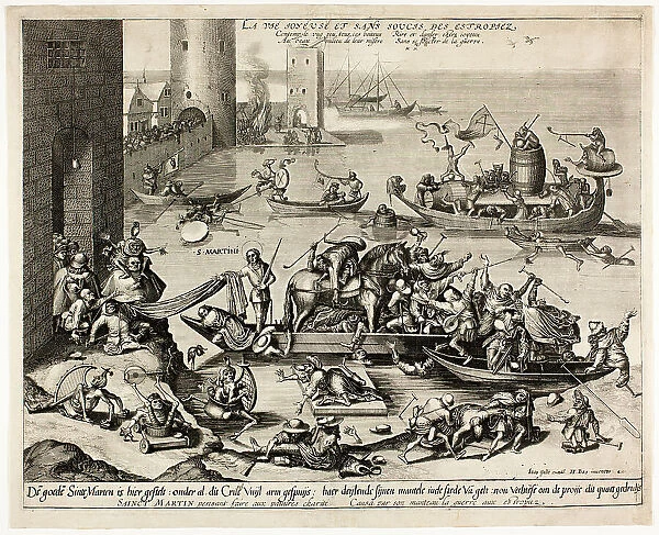 Saint Martin with his Horse in a Ship, c. 1561. Creators: Lucas van Doetecum, Johannes van Doetecum I