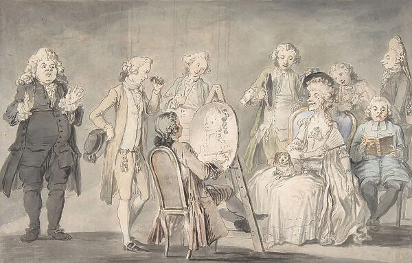 Satirical drawing: Artist Painting an Old Ladys Portrait, 1729-1804