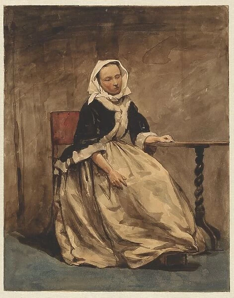Seated woman next to a small table, 1832-1880. Creator: Jan Weissenbruch
