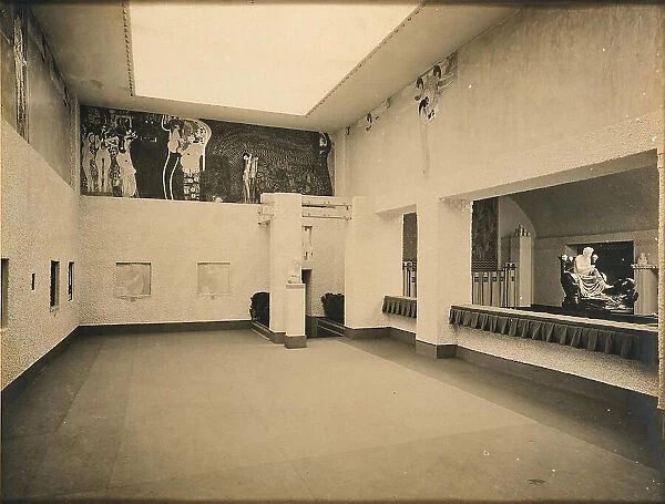Secession. Main room with the Beethoven frieze by Gustav Klimt and Max Klinger's Beethoven... 1902. Creator: Unknown photographer