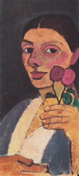 Self-Portrait with Two Flowers in Her Raised Left Hand, 1907