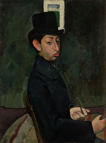 Self-Portrait in Top Hat, 1907. Creator: Berény, Róbert (1887-1953)