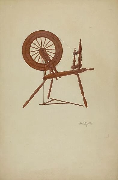 Shaker Spinning Wheel Flax, c. 1941. Creator: George V. Vezolles