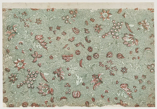 Sheet with overall floral and vine pattern with dots, 19th century. Creator: Anon