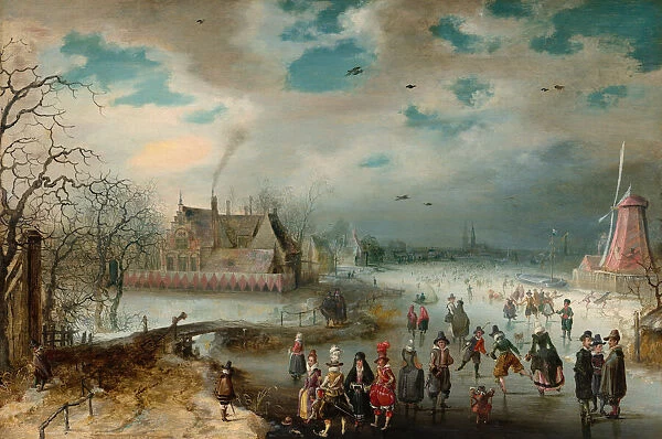 Skating on the Frozen Amstel River, 1611. Creator: Adam van Breen
