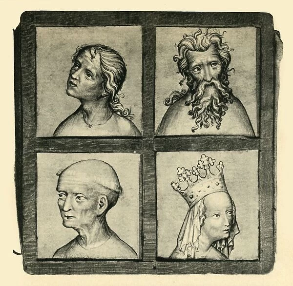 Sketches of heads, early 15th century, (1943). Creator: Unknown
