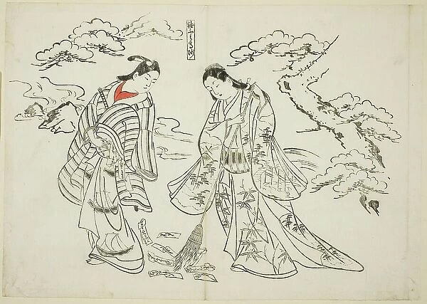 Sleeve-Letter Takasago (Sodefumi Takasago), no. 2 from a series of 12 prints...plays, c. 1716 / 35. Creator: Okumura Masanobu