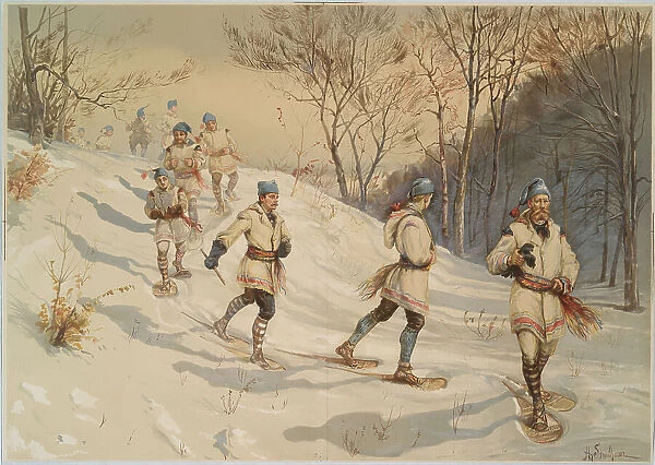 Snowshoeing, c.1880. Creator: Sandham, Henry (1842-1910)