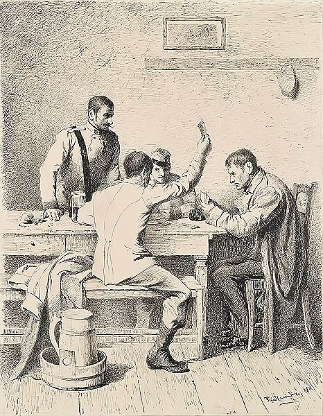 Soldiers playing cards, 1880. Creator: Friedrich Friedlaender