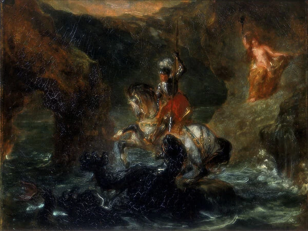 St George Fighting the Dragon or Perseus Delivering Andromeda, 1847. Artist: Eugene Delacroix