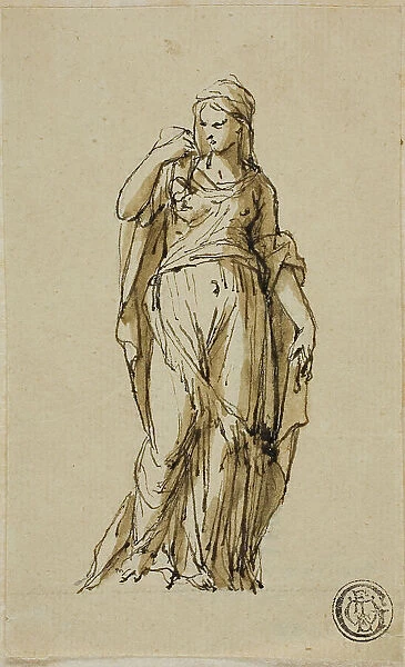 Standing Female Figure Turning to the Left, n.d. Creators: John Michael Rysbrack, Sir James Thornhill