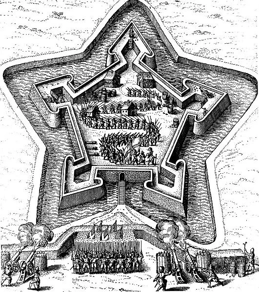 Star Fort defended by a moat coming under siege, 1617-1619