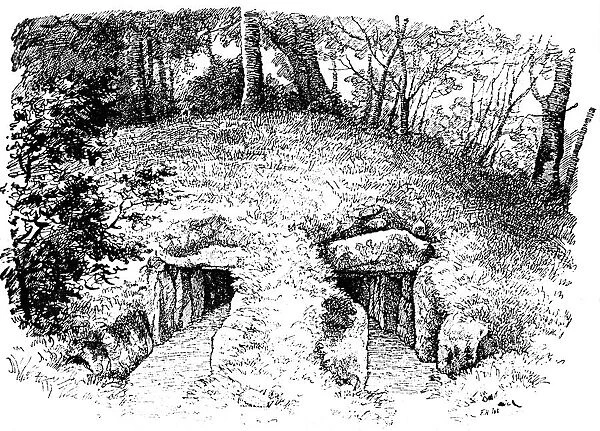Stone Age tumulus containing two chambers, Rodding, Denmark, 1913
