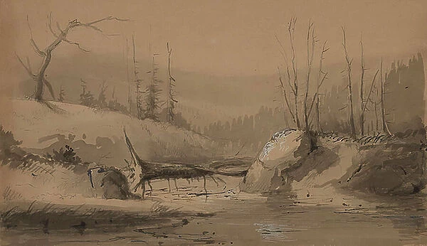 Stream with a Fallen Tree, mid 19th century. Creator: Alfred Jacob Miller