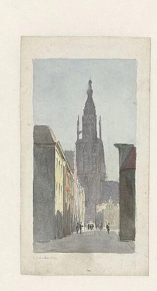 Street view with a view of the Grote Kerk in Breda, 1832. Creator: Carel Jacobus Behr