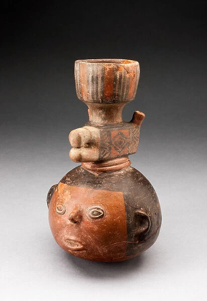 Tall Necked Jar in the Form of an Abstract Head with Animal Forms, A. D. 500  /  1000