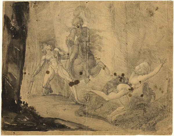 Theodore Meets in the Wood the Specter of His Ancestor Guido Cavalcanti, Chasing... 1783. Creator: Henry Fuseli