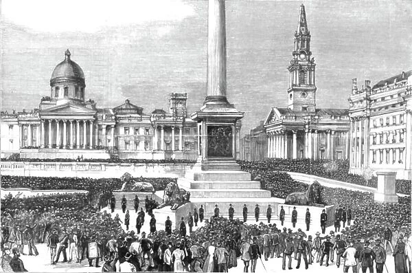 Trafalgar Square during the meetings of the Unemployed and the Social Democrats, 1886. Creator: Unknown
