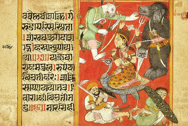 Vaishnavi and Varahi Fighting Asuras(Recto), Kumari Fighting Asuras(Verso)... between 1675 and 1700 Creator: Unknown