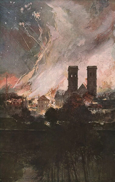 Verdun; Bombardement de Verdun avec des obus incendiaires (nuit du 25 au 26 mars 1916), (1924) Creator: Francois Flameng