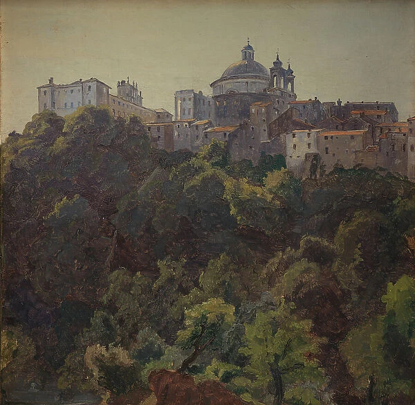 View towards Ariccia and the Palazzo Chigi and S. Maria dell'Assunzione, Italy, 1843-1847. Creator: Thorald Lessoe