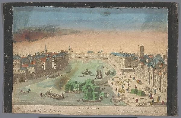 View of the built-up Pont Notre-Dame over the Seine River in Paris, 1700-1799. Creator: Anon