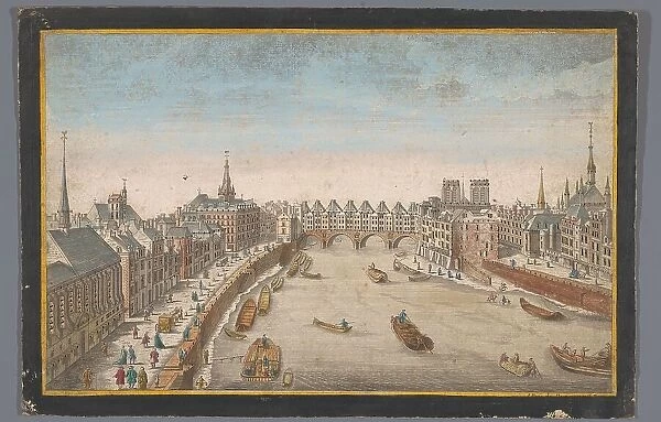 View of the built-up Pont Saint-Michel over the Seine River in Paris, 1700-1799. Creator: Anon