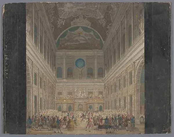 View of a festive ball in the interior of the town hall in Amsterdam, on June 6, 1768, (1768-1787). Creator: Anon