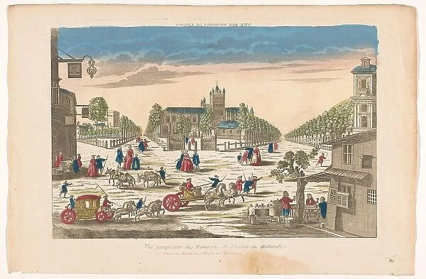 View of streets and a square with a church in the vicinity of the city of Leiden, 1700-1799. Creator: Anon