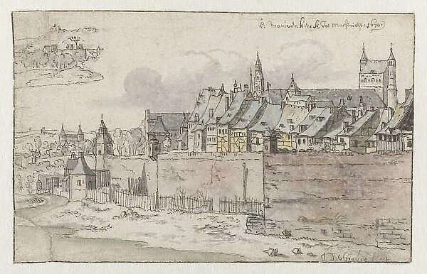 View of the Walls of Maastricht with the Onze-Lieve-Vrouwekerk in the background, 1670. Creator: Josua de Grave