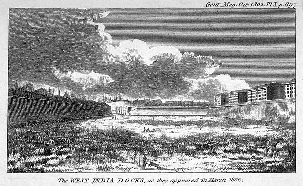 View of West India Docks, Poplar, London, 1802