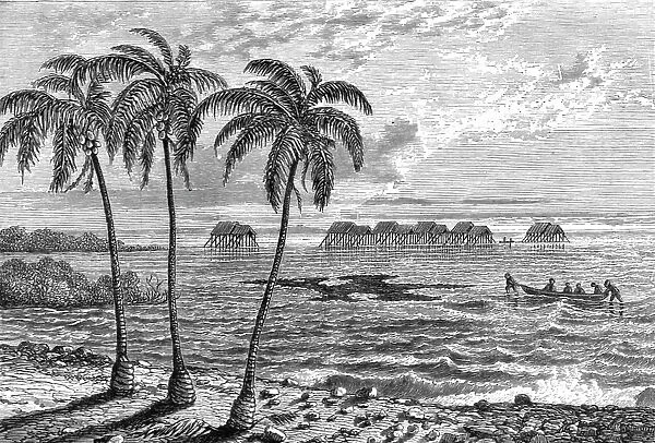 The village as seen from the shore; A Visit to the Guajiro Indians of Maracaibo, Venezuela, 1875. Creator: A Goering