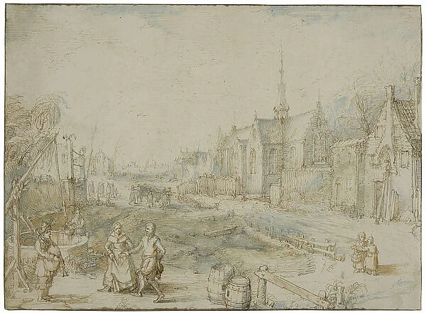 Village street with church. Creator: Cornelis Claesz van Wieringen