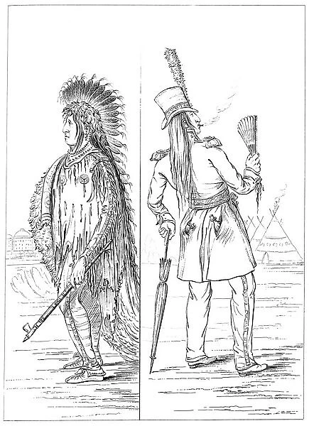 Wi-Jun-Jon in native costume and in regimental uniform, 1841. Artist: Myers and Co