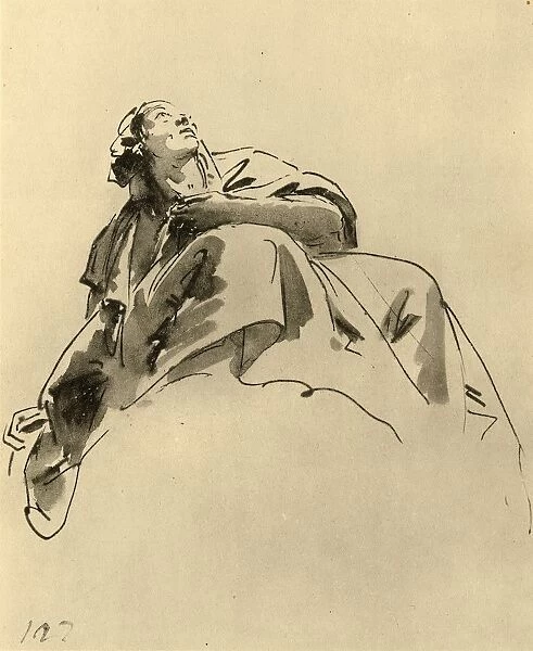 Woman sitting, seen obliquely from below, mid 18th century, (1928)