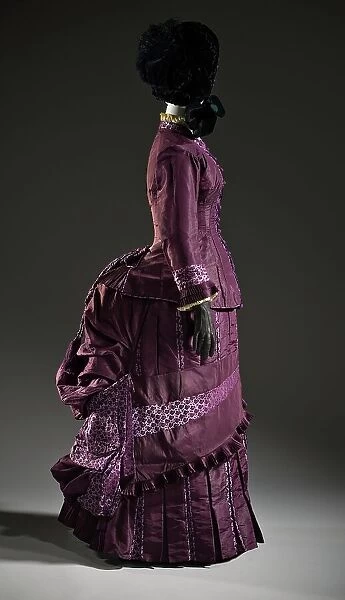 Woman's 2-piece silk bustle dress, France, c.1885. Creator: Unknown