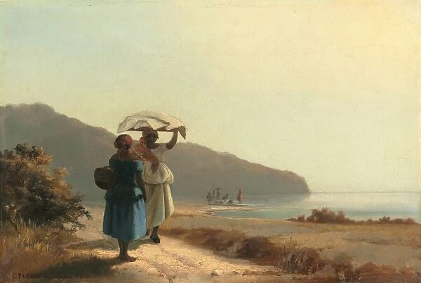 Two Women Chatting by the Sea, St. Thomas, 1856. Creator: Camille Pissarro