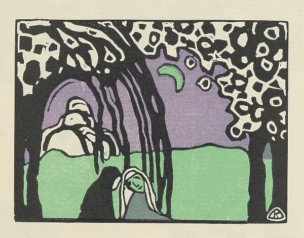Two Women in Moonlit Landscape (Zwei Frauen in Mondlandschaft). From Klänge (Sounds), 1913. Creator: Kandinsky, Wassily Vasilyevich (1866-1944)