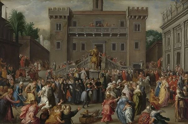 The Women of Rome Gathering at the Capitol, c.1600-c.1602. Creator: Pieter Isaacsz