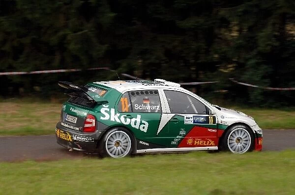 FIA World Rally Championship: Armin Schwarz, Skoda Fabia WRC, on the shakedown stage