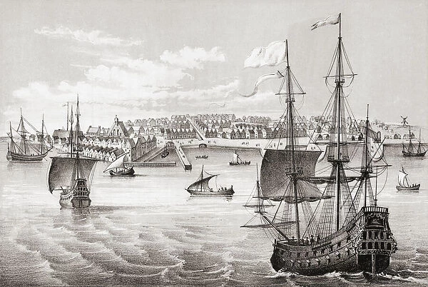 19th century copy of a 17th century engraving of New Amsterdam when it was controlled by the Dutch, and before the 1667 Treaty of Breda which ended the Second Anglo-Dutch War and awarded New Amsterdam to the British who renamed it New York