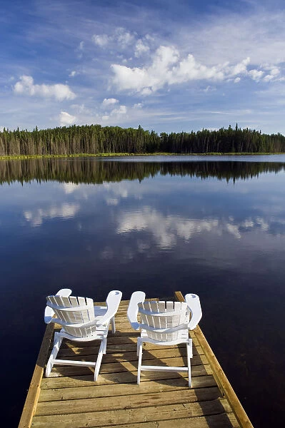 Adirondack Chairs On Dock, Two Mile Lake, Duck Mountain Provincial Park, Manitoba